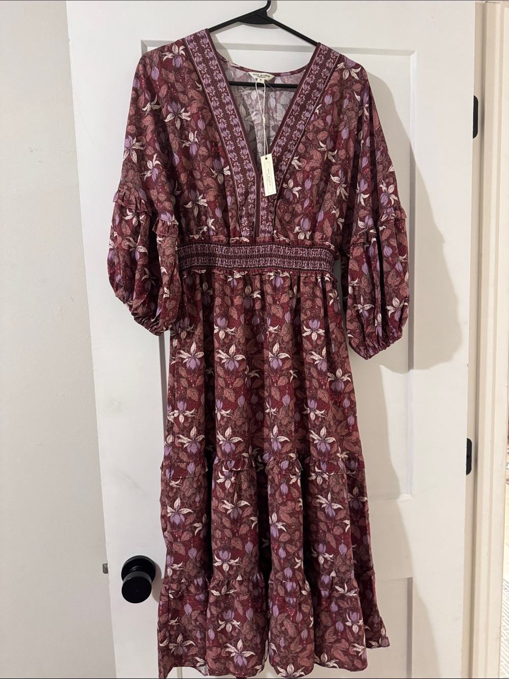 Max Studio Plum Floral Tiered Midi Dress